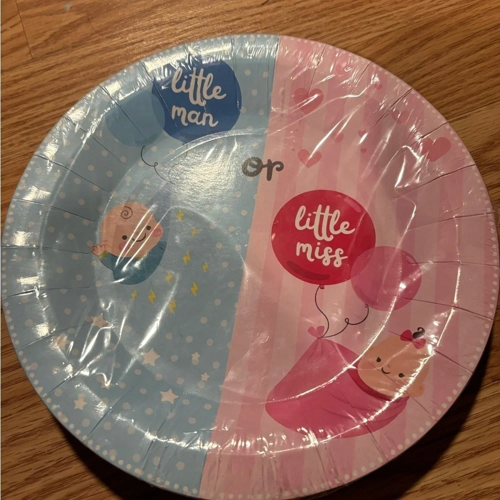 Gender reveal 8 inch dinner plates- 20 count Boy or Girl baby.